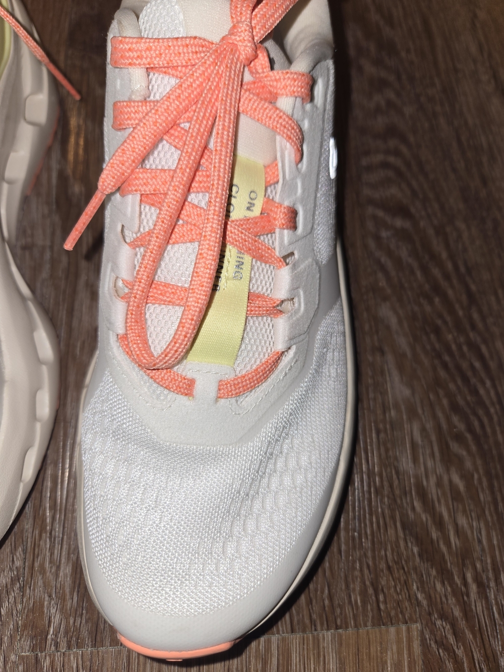 On Cloudrunner Women's Athletic Sneakers in White with Coral Laces - Picture 8 of 8